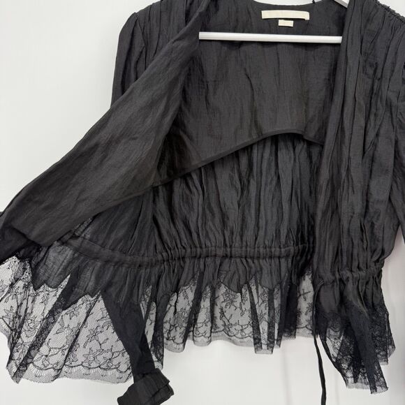 Jason Wu Collection Black Silk Self Tie Blouse Top Designer Size 8 - Picture 6 of 9